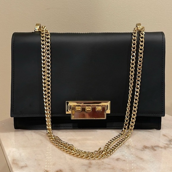 Zac Posen Handbags - Zac Posen NWOT medium black Earthette Leather gold Chain Bag Accordion style